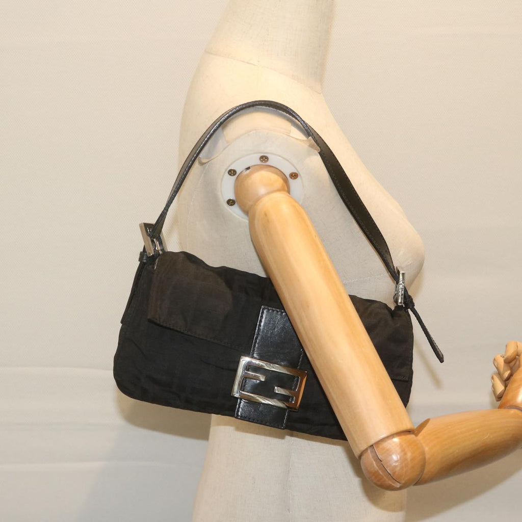 FENDI Zucca Canvas Mamma Baguette Shoulder Bag Blackep2859