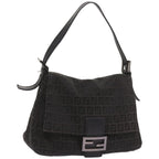 FENDI Zucchino Canvas Mamma Baguette Shoulder Bag Blackep3527