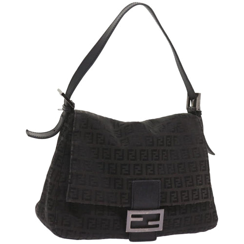 FENDI Zucchino Canvas Mamma Baguette Shoulder Bag Blackep3527