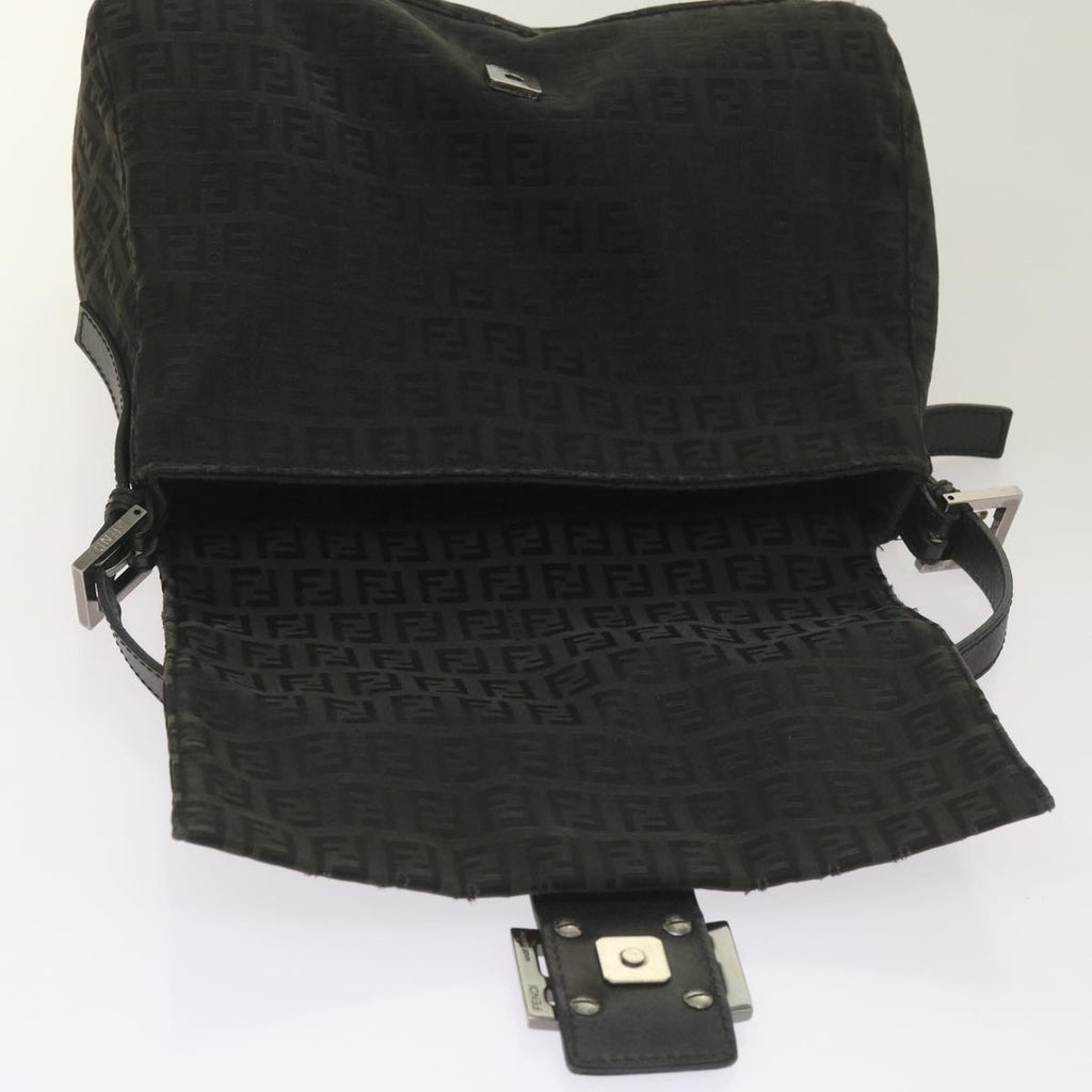 FENDI Zucchino Canvas Mamma Baguette Shoulder Bag Blackep3527