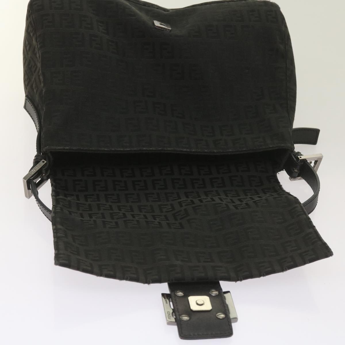 FENDI Zucchino Canvas Mamma Baguette Shoulder Bag Blackep3527