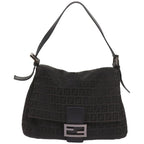 FENDI Zucchino Canvas Mamma Baguette Shoulder Bag Blackep3527