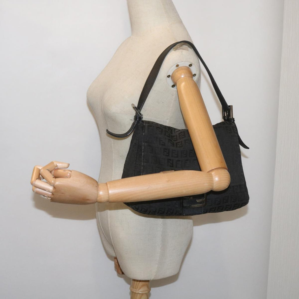 FENDI Zucchino Canvas Mamma Baguette Shoulder Bag Blackep3527