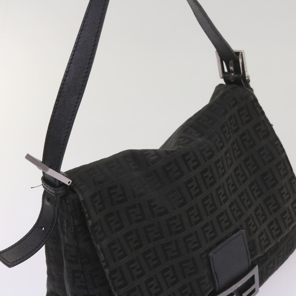 FENDI Zucchino Canvas Mamma Baguette Shoulder Bag Blackep3527