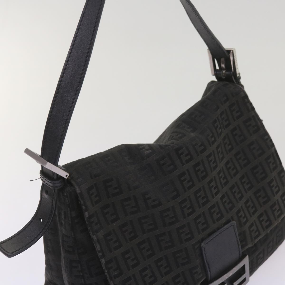 FENDI Zucchino Canvas Mamma Baguette Shoulder Bag Blackep3527