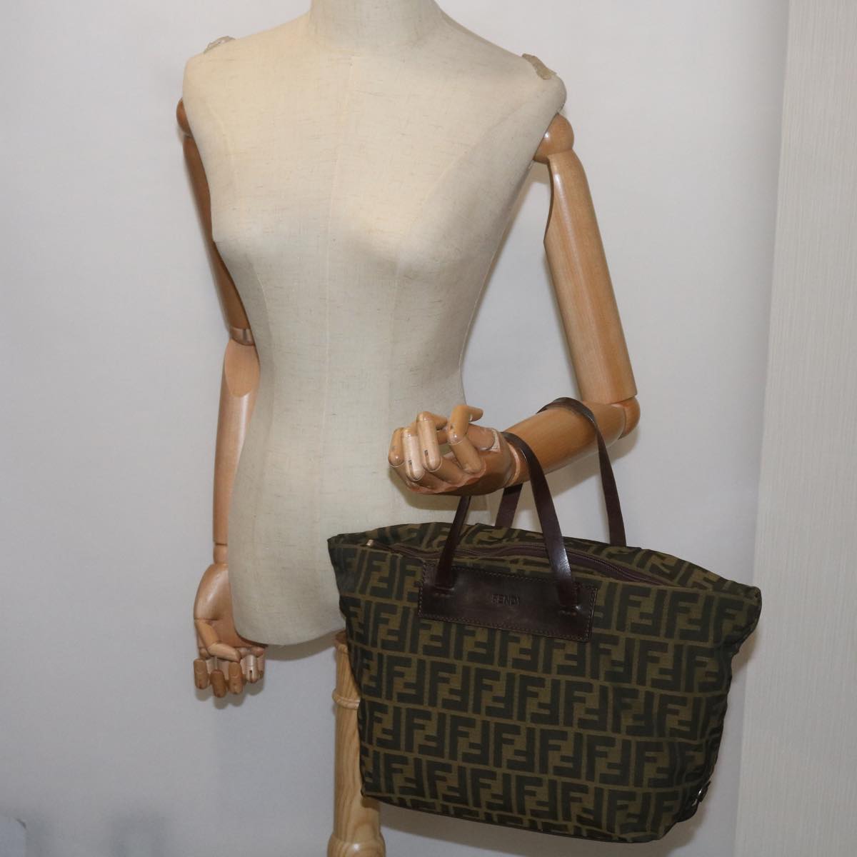 FENDI Zucca Canvas Hand Bag Black Brownep3561