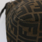 FENDI Zucchino Canvas Mamma Baguette Shoulder Bag Black Brownep3562