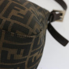 FENDI Zucchino Canvas Mamma Baguette Shoulder Bag Black Brownep3562