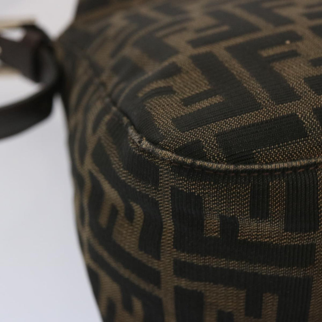 FENDI Zucchino Canvas Mamma Baguette Shoulder Bag Black Brownep3562
