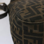 FENDI Zucchino Canvas Mamma Baguette Shoulder Bag Black Brownep3562