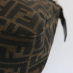 FENDI Zucchino Canvas Mamma Baguette Shoulder Bag Black Brownep3562