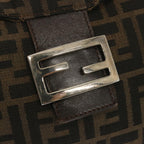 FENDI Zucchino Canvas Mamma Baguette Shoulder Bag Black Brownep3562