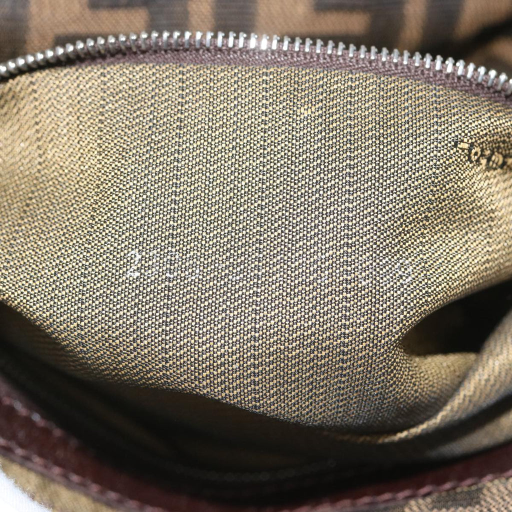 FENDI Zucchino Canvas Mamma Baguette Shoulder Bag Black Brownep3562
