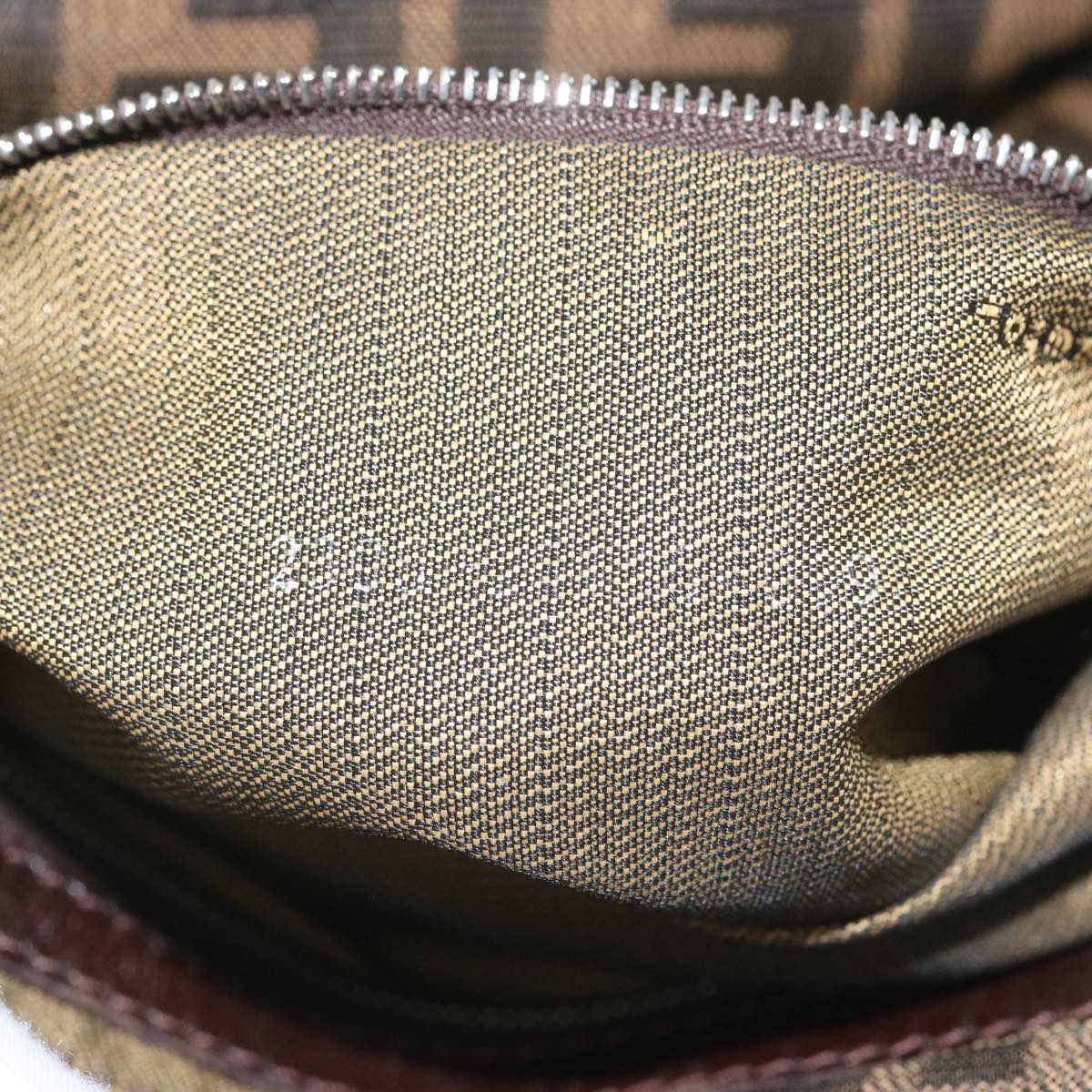 FENDI Zucchino Canvas Mamma Baguette Shoulder Bag Black Brownep3562