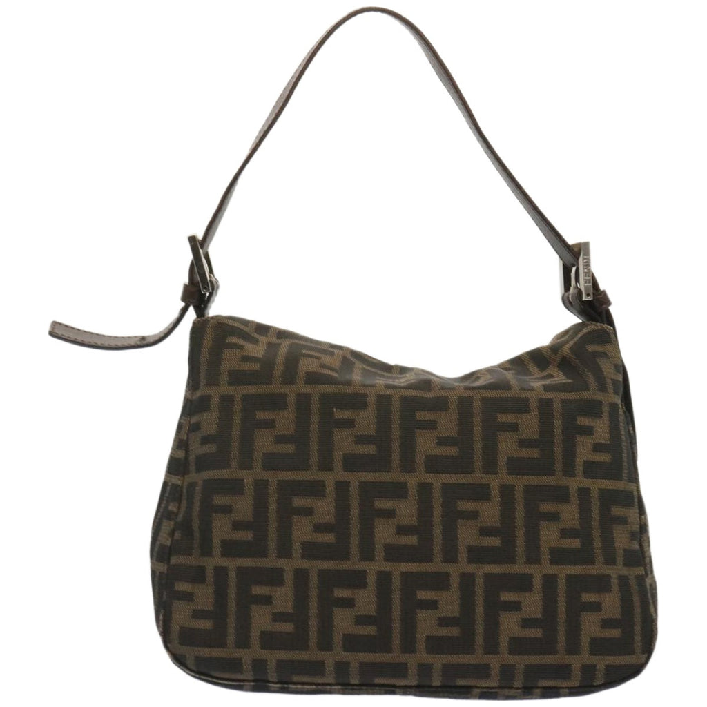 FENDI Zucchino Canvas Mamma Baguette Shoulder Bag Black Brownep3562