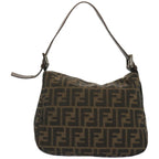 FENDI Zucchino Canvas Mamma Baguette Shoulder Bag Black Brownep3562