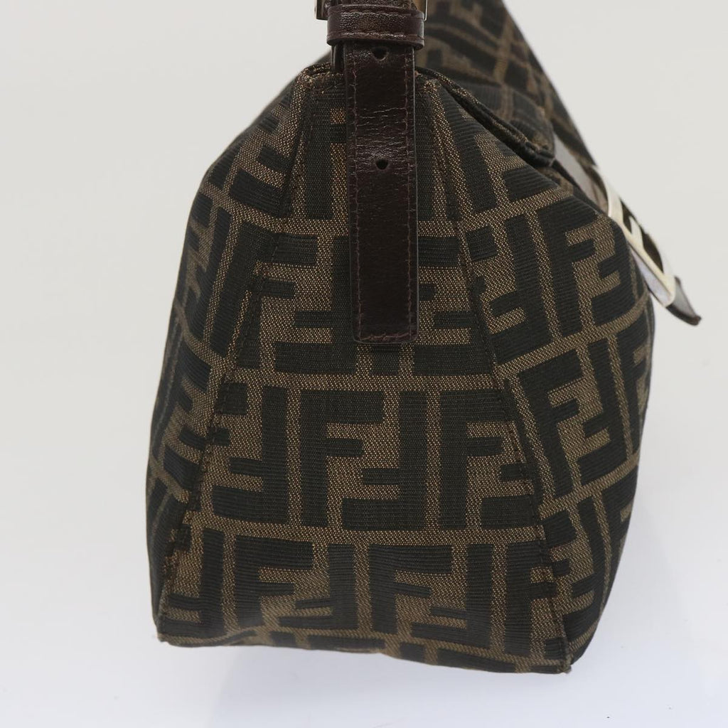 FENDI Zucchino Canvas Mamma Baguette Shoulder Bag Black Brownep3562