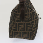 FENDI Zucchino Canvas Mamma Baguette Shoulder Bag Black Brownep3562