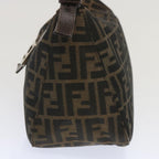 FENDI Zucchino Canvas Mamma Baguette Shoulder Bag Black Brownep3562