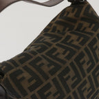 FENDI Zucchino Canvas Mamma Baguette Shoulder Bag Black Brownep3562