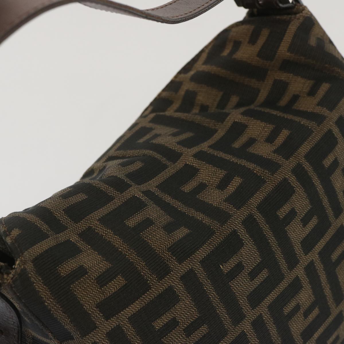 FENDI Zucchino Canvas Mamma Baguette Shoulder Bag Black Brownep3562