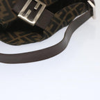 FENDI Zucchino Canvas Mamma Baguette Shoulder Bag Black Brownep3562