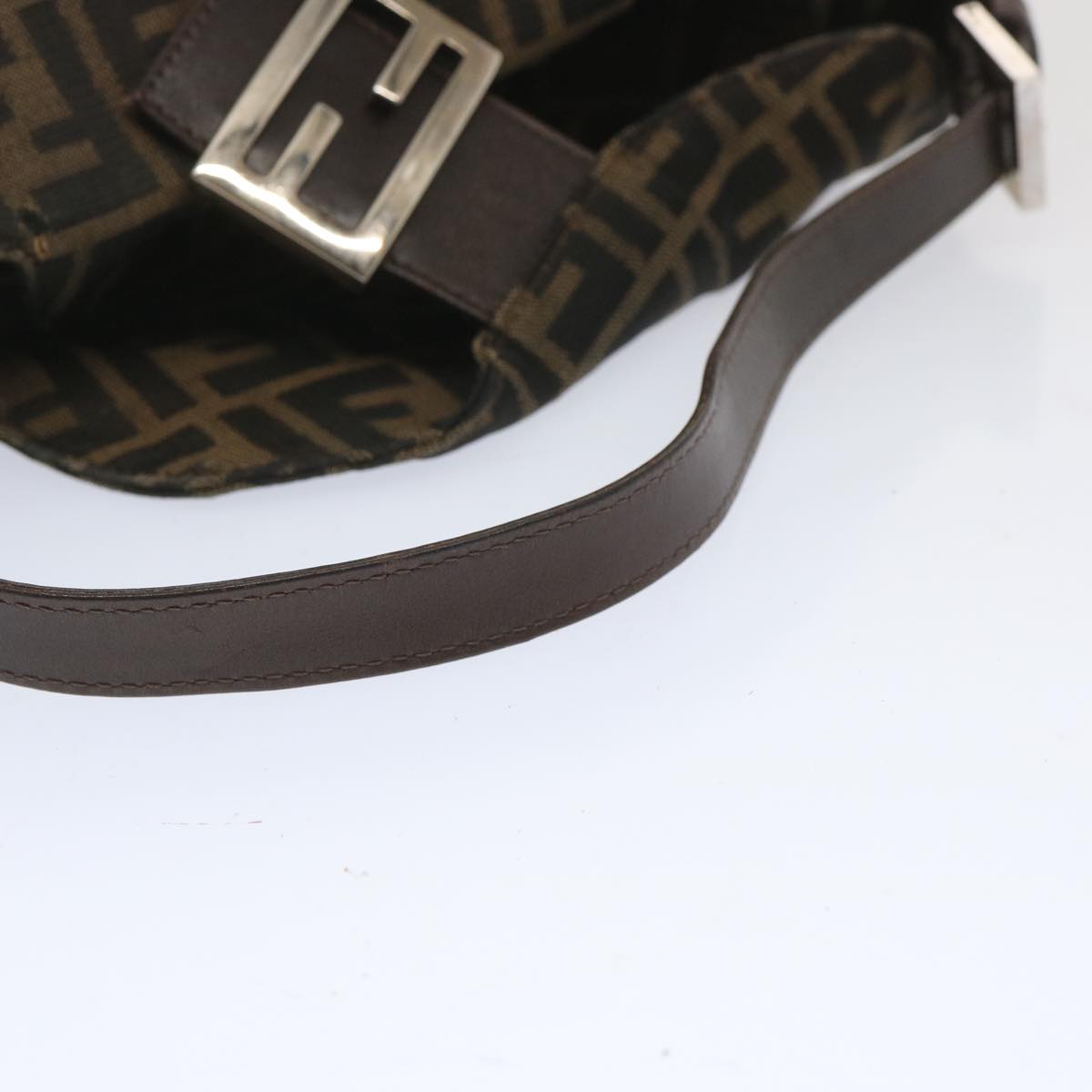 FENDI Zucchino Canvas Mamma Baguette Shoulder Bag Black Brownep3562
