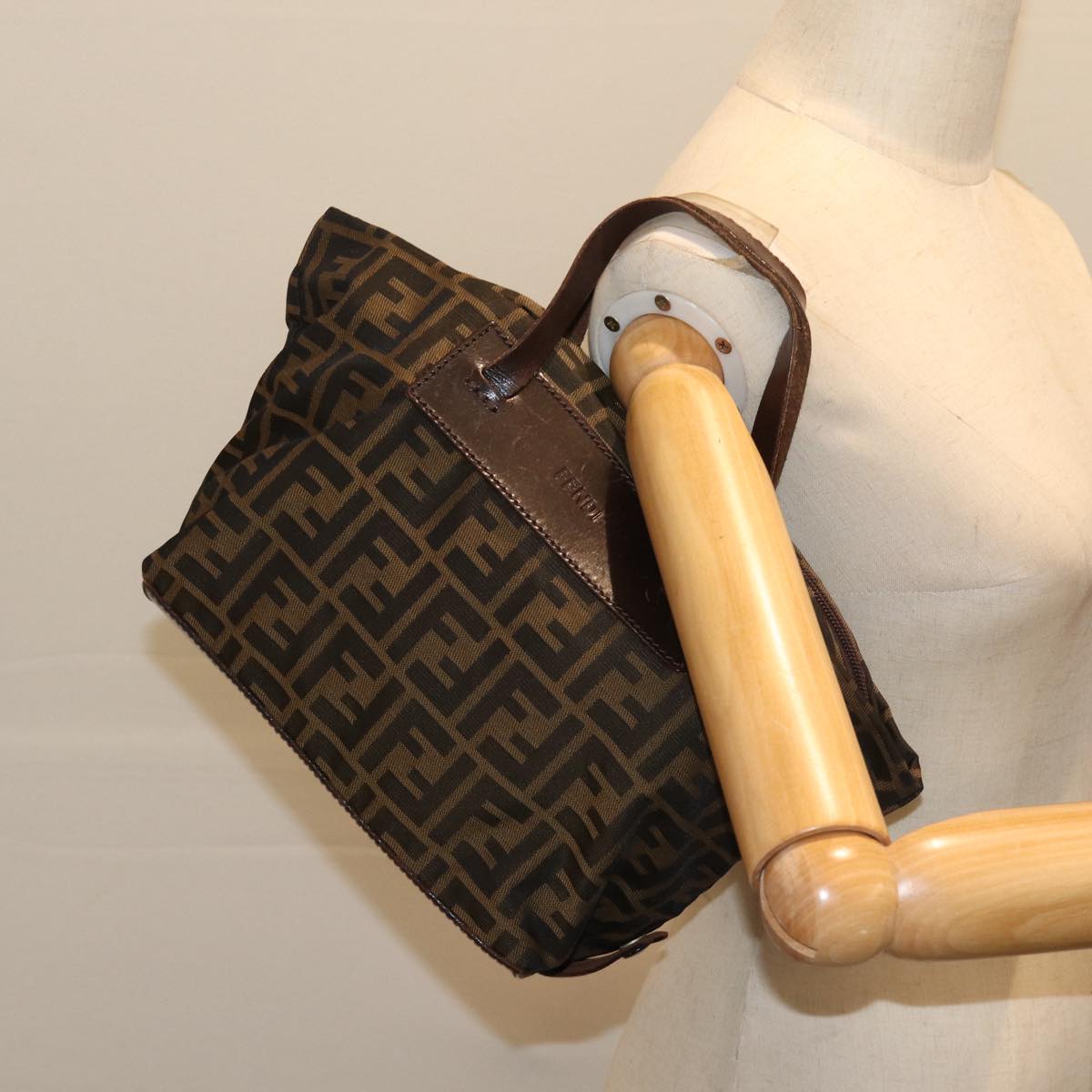 FENDI Zucca Canvas Hand Bag Brown Blackep3722