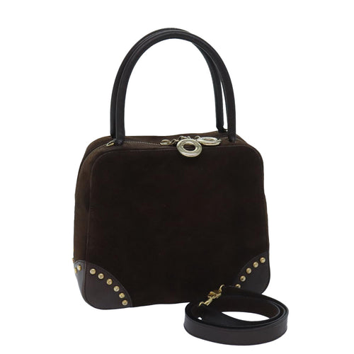 CELINE Hand Bag Suede 2way Brown  ep3900