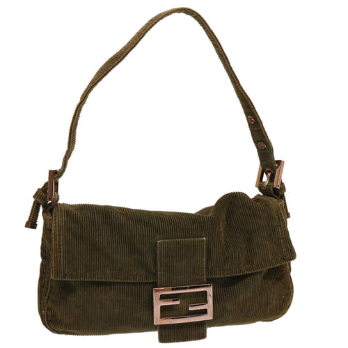 FENDI Mamma Baguette Shoulder Bag Corduroy Khakiep3989