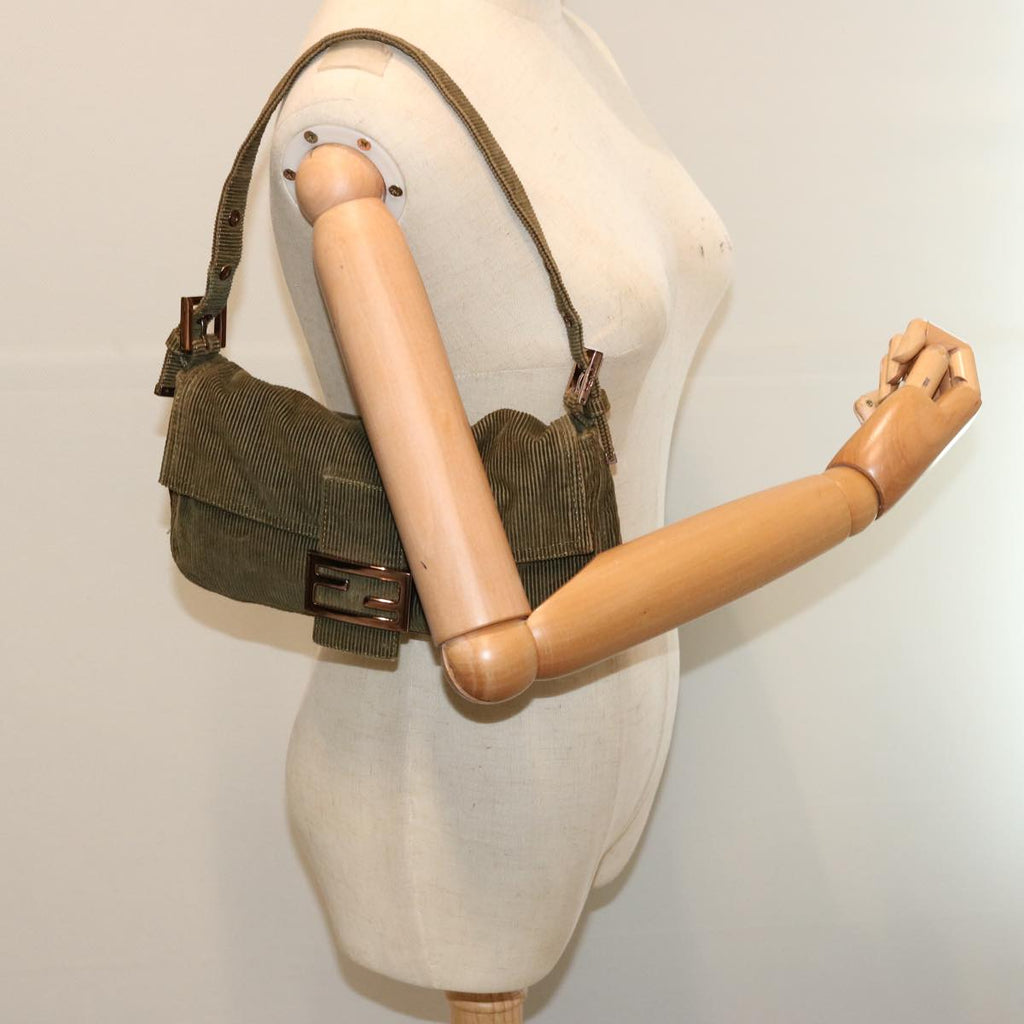 FENDI Mamma Baguette Shoulder Bag Corduroy Khakiep3989