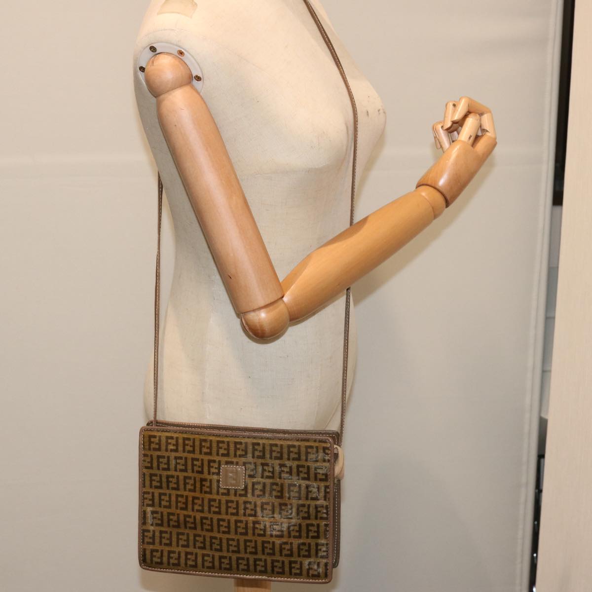FENDI Zucchino Canvas Shoulder Bag Vintage Brownep3991