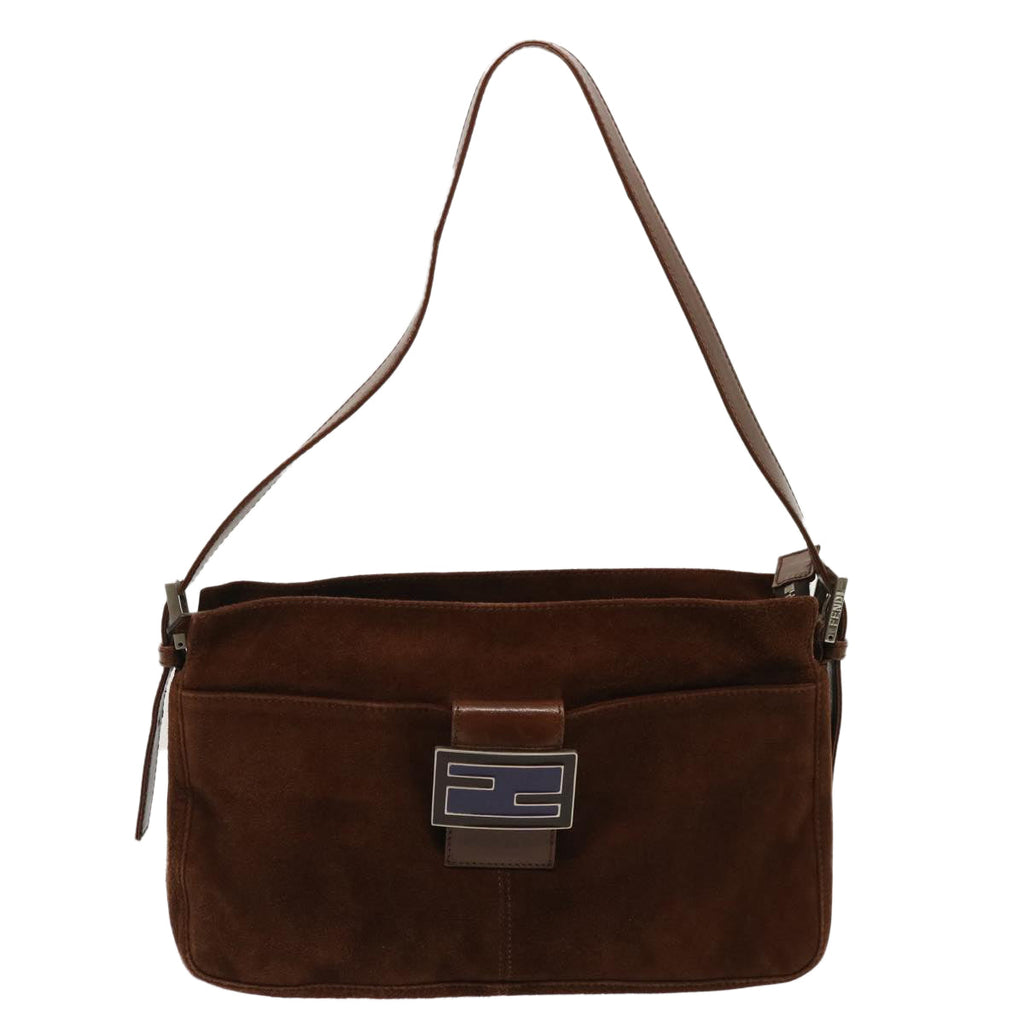 FENDI Mamma Baguette Shoulder Bag Suede Brownep4073
