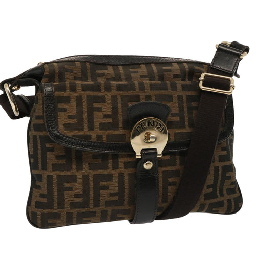 FENDI Zucca Canvas Shoulder Bag Brown Blackep4177