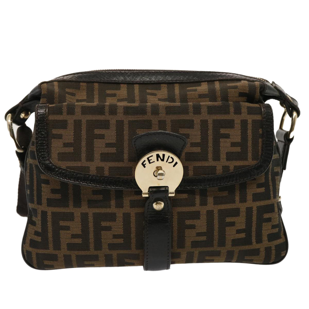 FENDI Zucca Canvas Shoulder Bag Brown Blackep4177