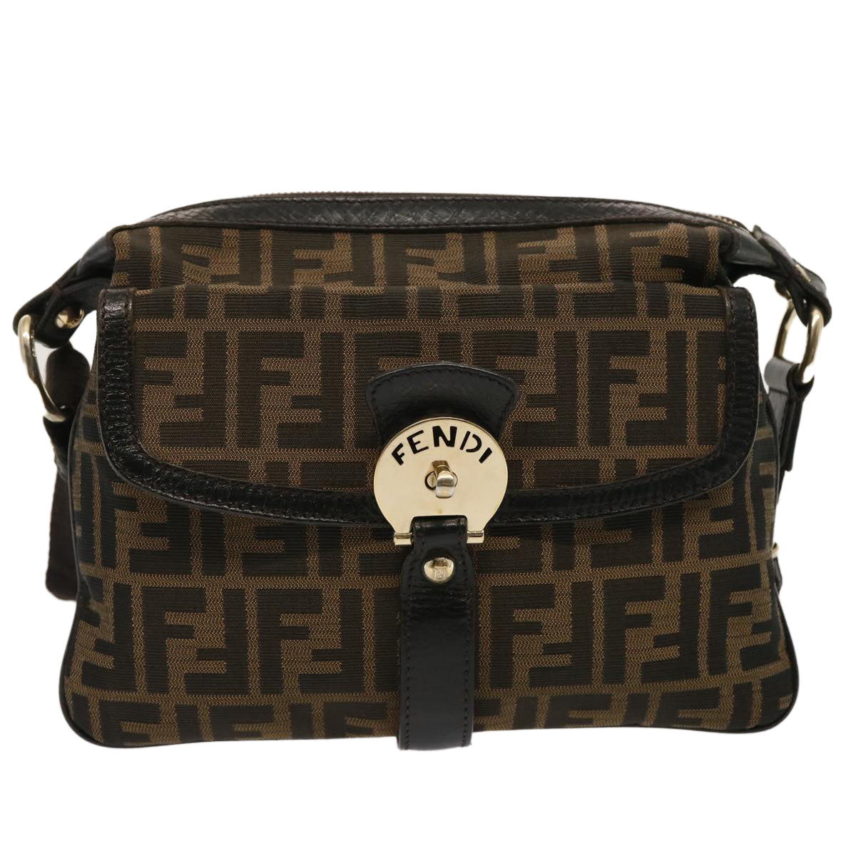 FENDI Zucca Canvas Shoulder Bag Brown Blackep4177