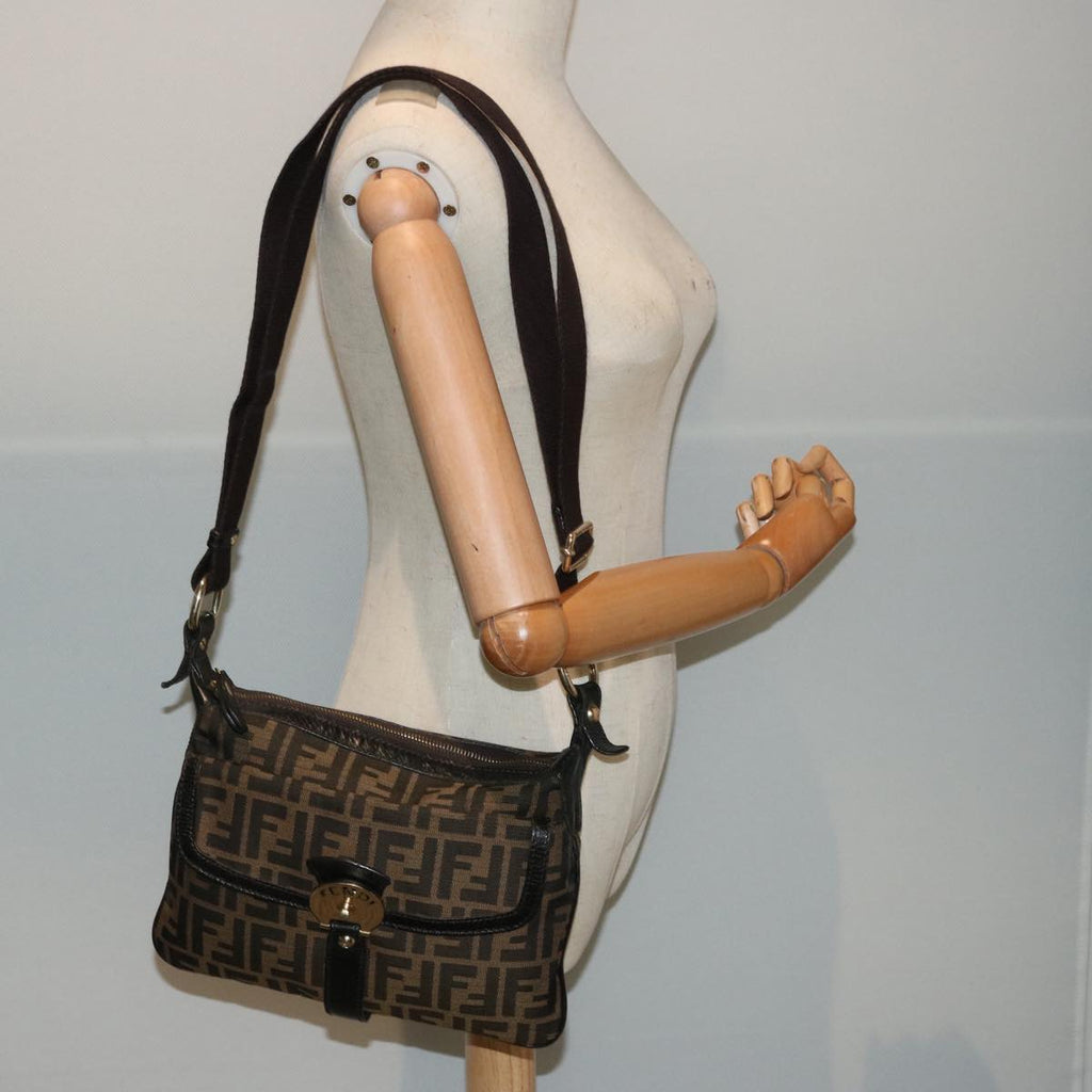 FENDI Zucca Canvas Shoulder Bag Brown Blackep4177