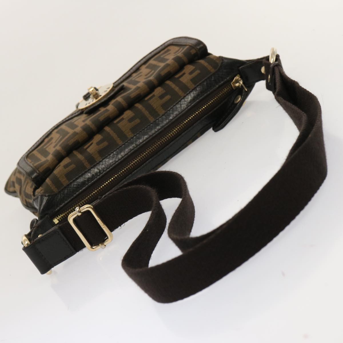 FENDI Zucca Canvas Shoulder Bag Brown Blackep4177
