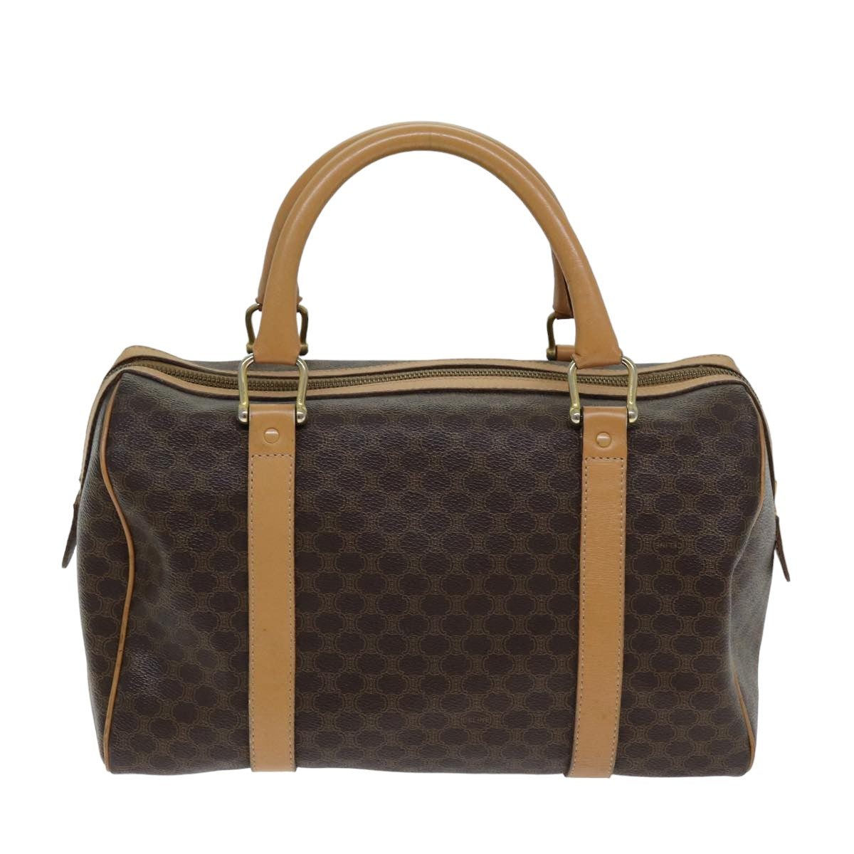 CELINE Macadam Canvas Boston Bag PVC Leather Brown Auth ep4183