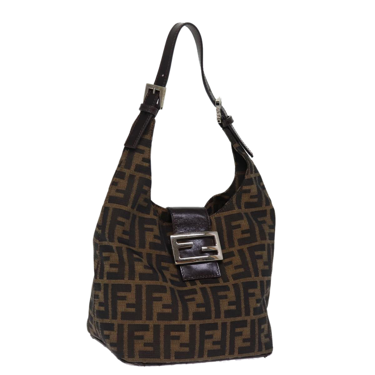 FENDI Zucca Canvas Mamma Baguette Shoulder Bag Black Brownep4223