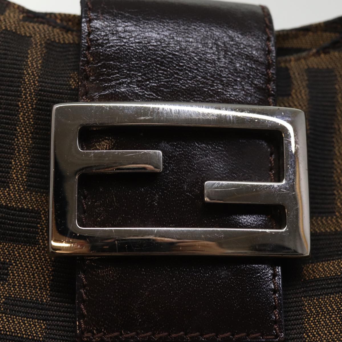 FENDI Zucca Canvas Mamma Baguette Shoulder Bag Black Brownep4223