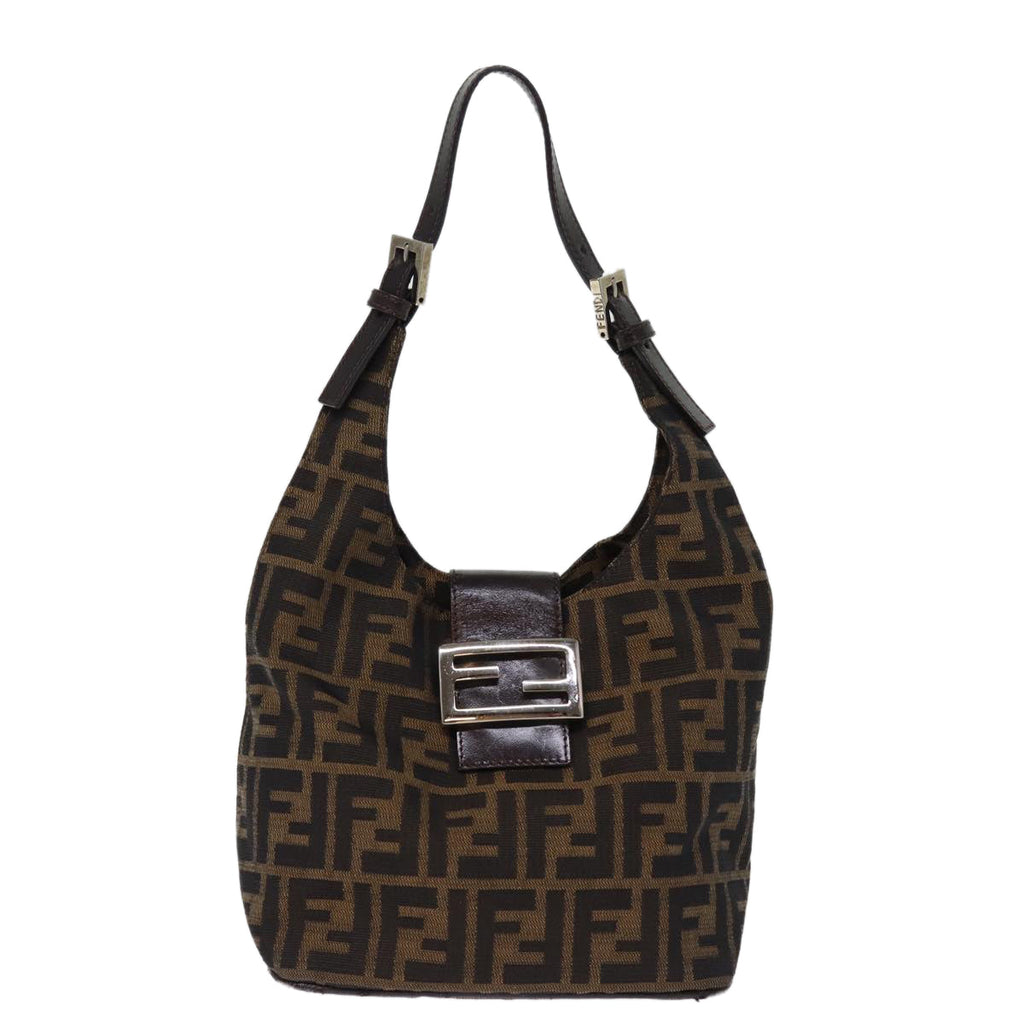 FENDI Zucca Canvas Mamma Baguette Shoulder Bag Black Brownep4223