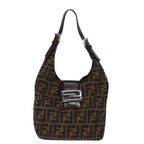 FENDI Zucca Canvas Mamma Baguette Shoulder Bag Black Brownep4223