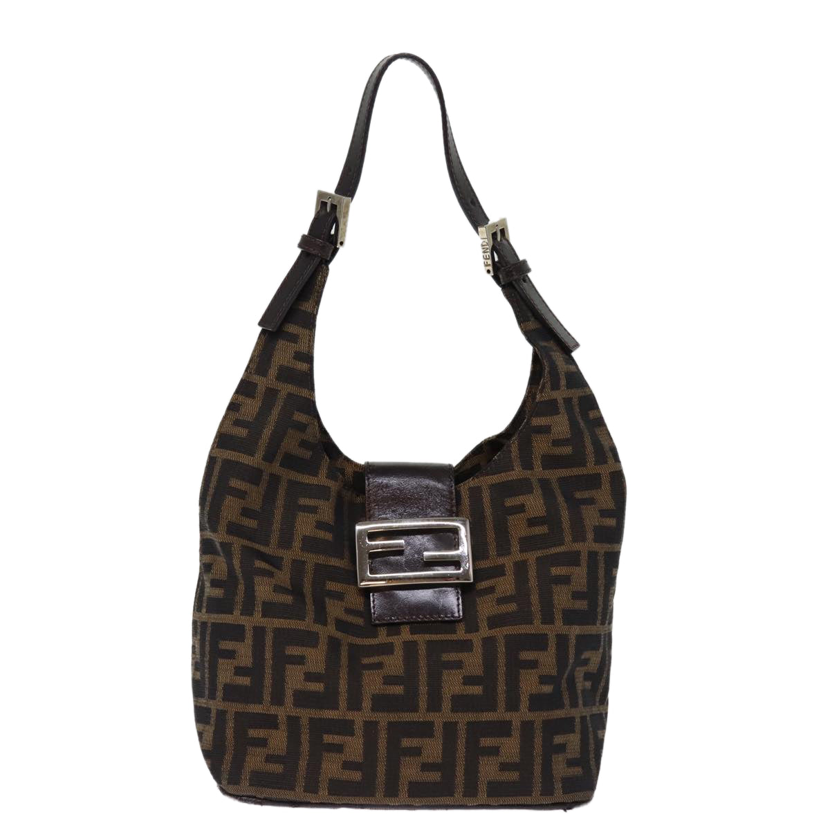 FENDI Zucca Canvas Mamma Baguette Shoulder Bag Black Brownep4223