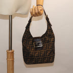 FENDI Zucca Canvas Mamma Baguette Shoulder Bag Black Brownep4223