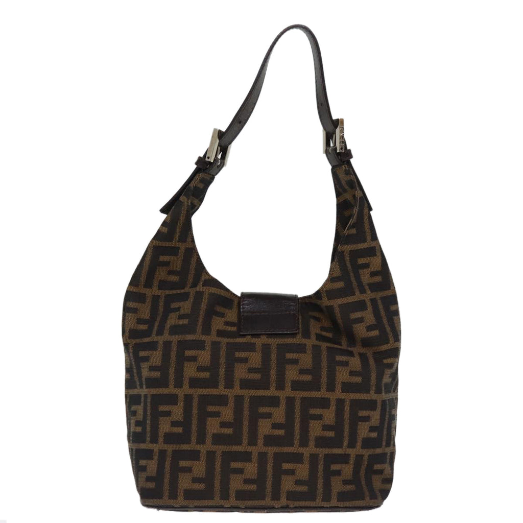 FENDI Zucca Canvas Mamma Baguette Shoulder Bag Black Brownep4223