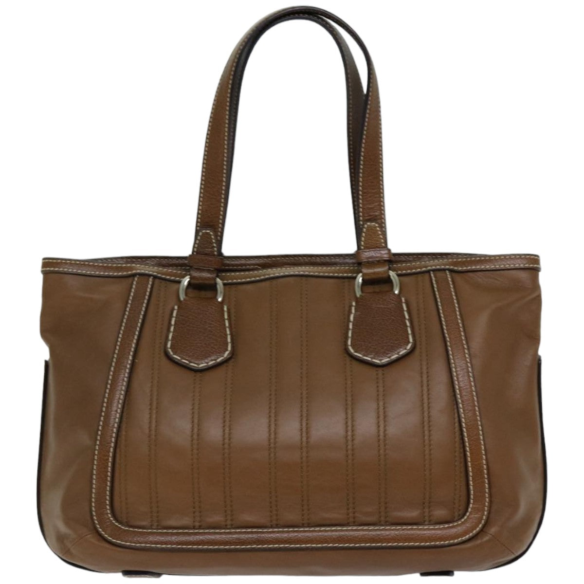 CELINE Tote Bag Leather Brown Auth ep4230