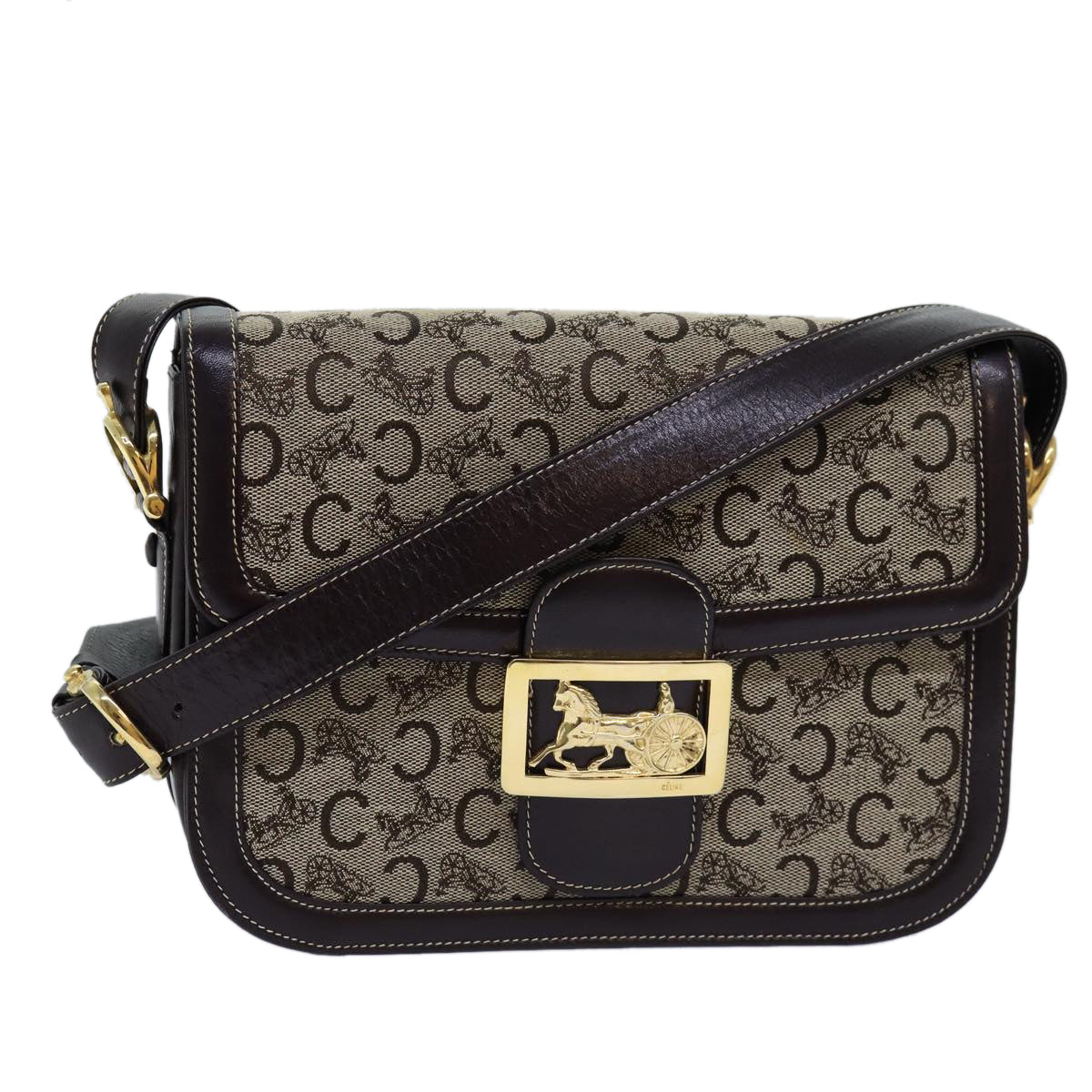 CELINE C Macadam Horse Carriage Shoulder Bag Beige  ep4291