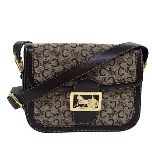 CELINE C Macadam Horse Carriage Shoulder Bag Beige  ep4291