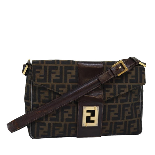 FENDI Zucca Canvas Shoulder Bag Black Brownep4406